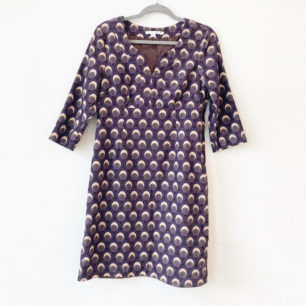 Boden Needlecord Peacock Feather Dress Purple Librarian Academia Corduroy 8 Long